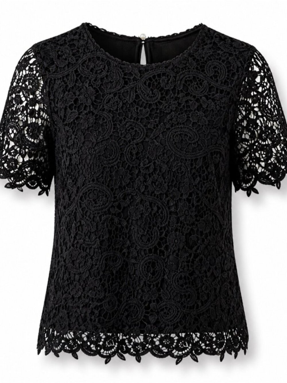 Black NWT Scalloped Hem Feminine Blouse